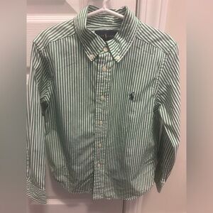 Ralph Lauren Boys Green and White Striped Button-Down Shirt